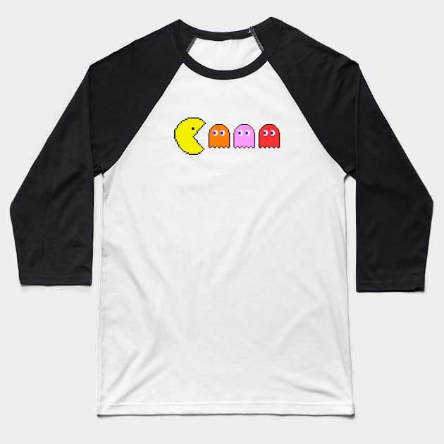 PAC MAN NOM NOM NOM Baseball T-Shirt by nurkaymazdesing